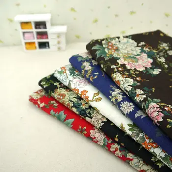 

50*140cm Vintage Peony Linen Fabric Chic Rose Butterfly Cotton Linen Fabric Floral Patchwork Quilting Bedding Table Fabric