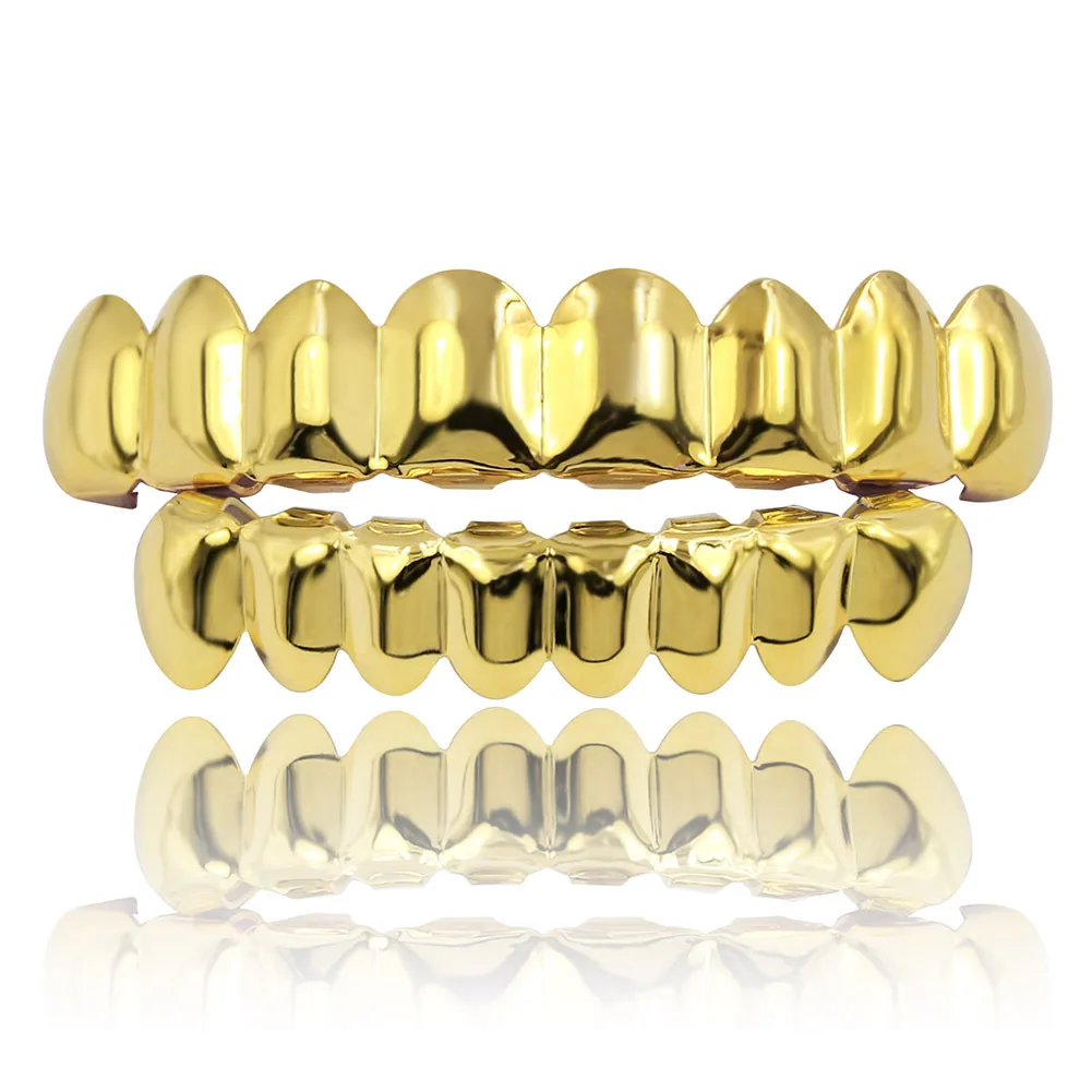 

Gold Color Cooper Grills 8 Teeth Top & 8 Teeth Bottom Grills Set Slugs Hip Hop Mouth Teeth Caps Grills Party Gift