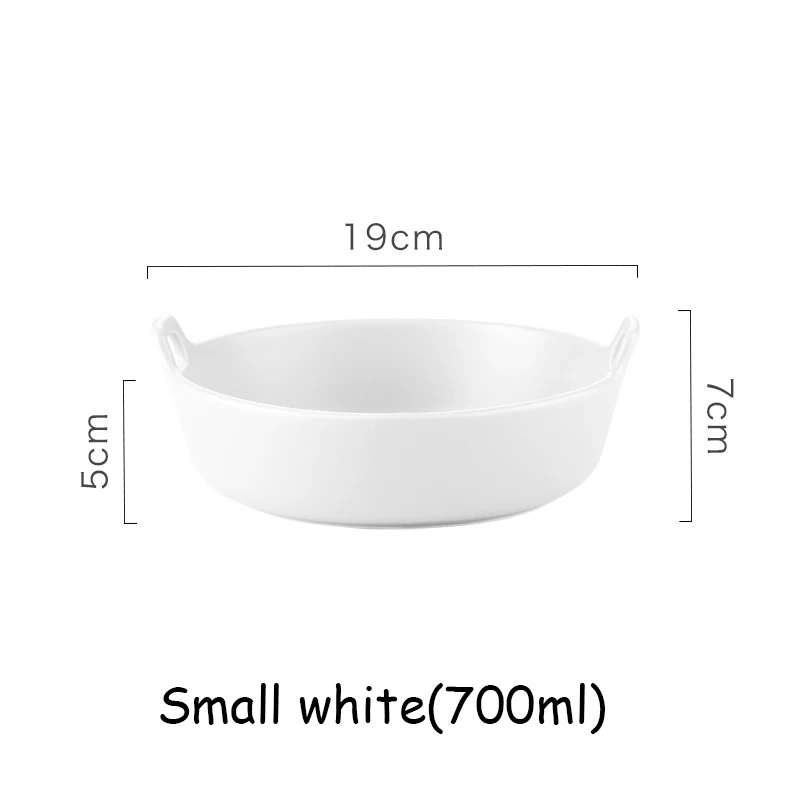 Small White Керамические изделия миска для рисового супа с двойными ушами посуда для выпечки лоток элегантный напиток посуда Европейская десертная миска-контейнер запеченный рис сковорода 1 шт - Цвет: Small White