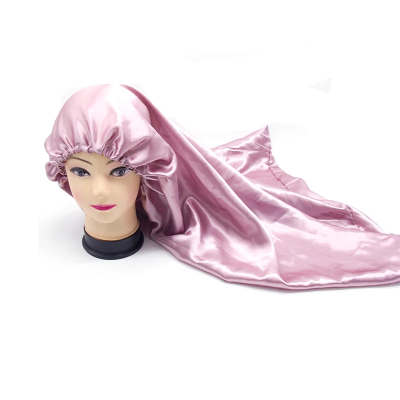 

Customization Logo Long Pink Hat Silk Satin Bonnet Double Layer Virgin Hair Extensions/Hair Wigs Sleep Satin Silk Bonnet 50pcs