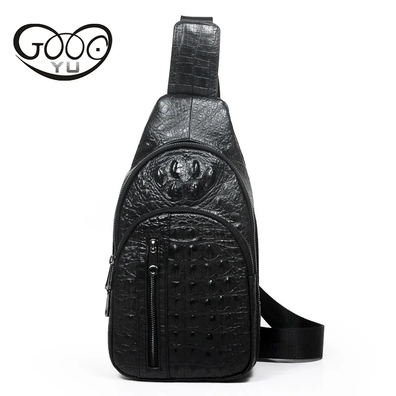 

The new leather men 's bag of ordinary models of crocodile pattern chest breeds European and American style shoulder bag