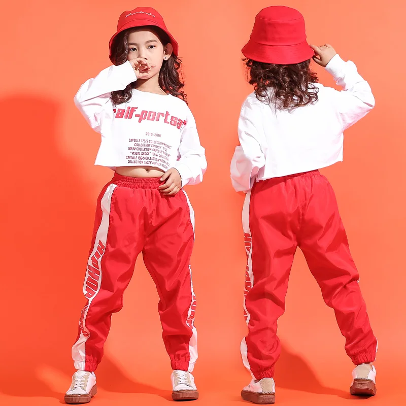 Children Hip Hop Clothes Girls Jazz Street Dance Costumes Kids CropTop Sweatshirt Jogger Pants Ballroom Stage Outfit