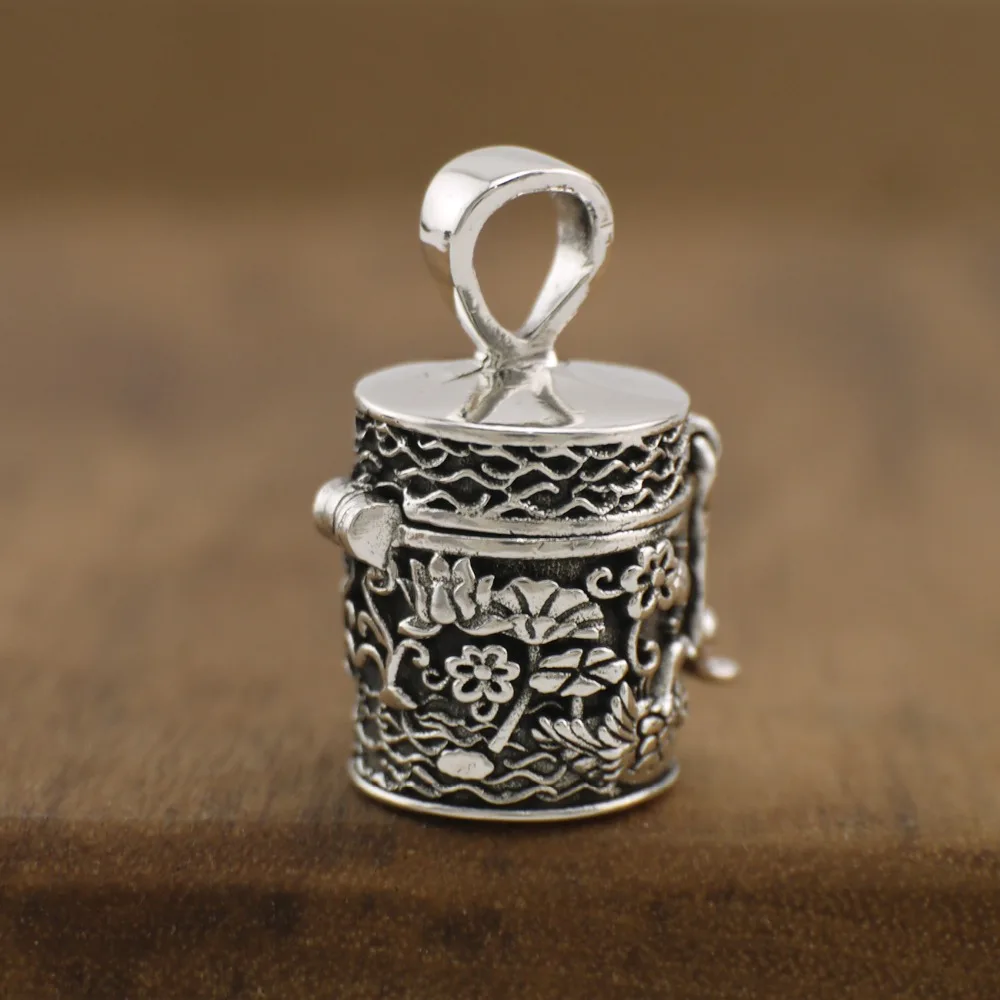 925 Sterling Silver Buddhism Lotus Prayer Box Pendant Charm Locket No 925 Sterling Silver Buddhism Lotus Prayer Box Pendant Charm Locket No