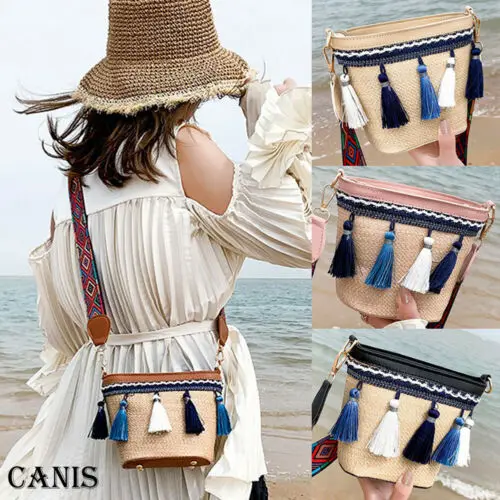 

Fashion Women Beach Straw Woven Bags Rattan Holiday Shoulder Bag Square Handbag