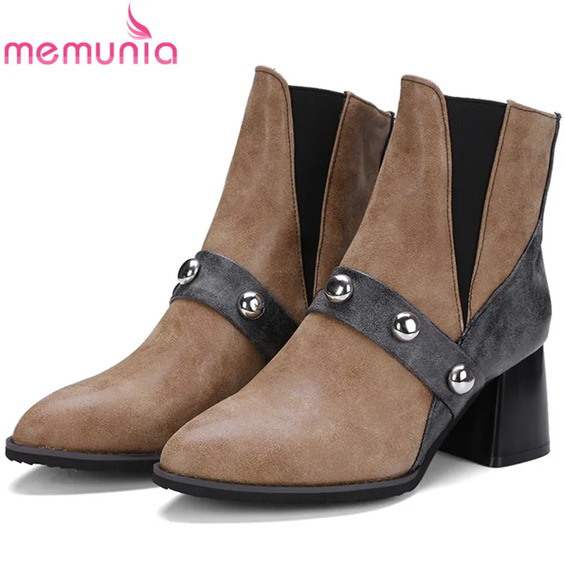 

MEMUNIA Plus size 34-45 mixed colors ankle boots for women high heels shoes woman fashion boots female punk big size 34-45