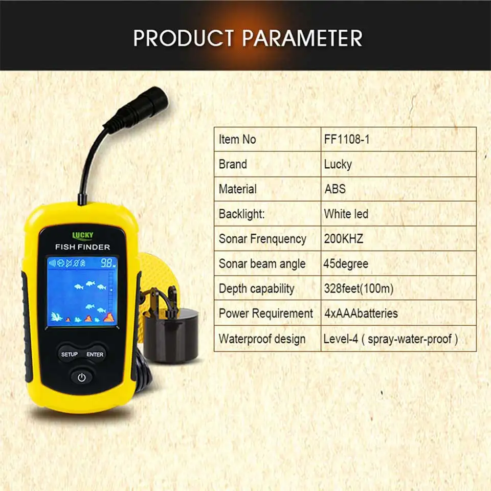 LUCKY Fishing Finder Color Display Portable Sonar Sounder Fishfinder Sonar  For Fishing English Display