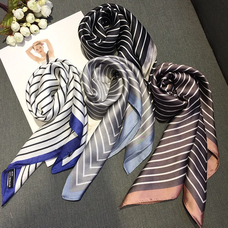 Женский полосатый квадратный шарф, шелковые шарфы в горошек, стюардесса, стюардесса, Дамский офисный шейный платок, бандана, размер 70 см