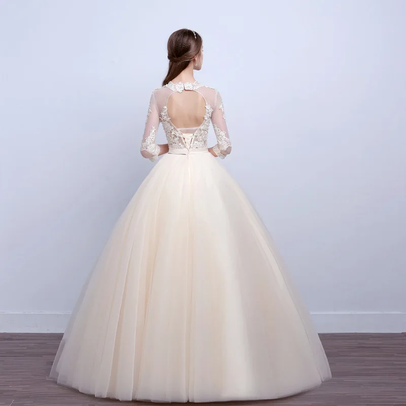 Роскошное Элегантное свадебное платье принцессы с аппликацией цвета шампанского и белого цвета Новые свадебные платья с рукавом три четверти Vestidos De Noiva