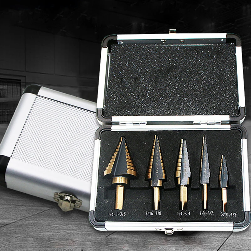 

5pc Large Cobalt Hss Step Titanium Cone Drill Hole Cutter Bit Multiple Hole 50 Sizes Step Drill Bit W/ Case Power Tool Drill Bit