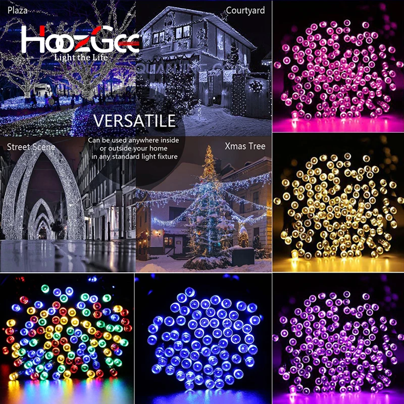

HoozGee Fairy Lamp Solar Lighting String 50/100/200 LED 8 Mode 7M/12M/22M Wire Outdoor Garden Party Decor Christmas Light