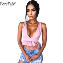 ForeFair, летняя майка, женский топ с рюшами, v-образный вырез, без рукавов, сексуальный укороченный топ, белый, черный, красный, осенние женские топы