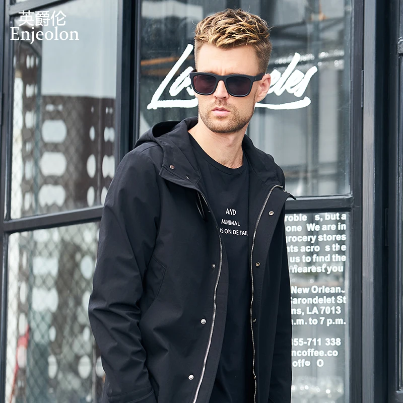

Enjeolon brand spring Bomber jackets hoodies coat men black solid 3XL Mens hoody jcaket coats concise jacket coat male JK0902