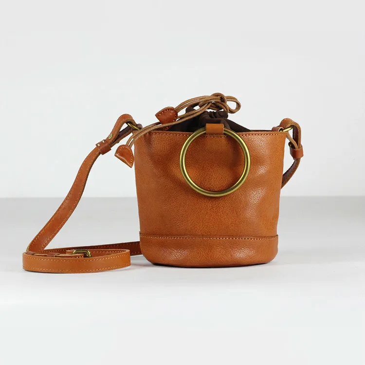 

Cowhide Single Shoulder Bucket Crossbody Bags For Women Messenger Small Genuine Leather Handbags Box Barrel-shaped Handbag