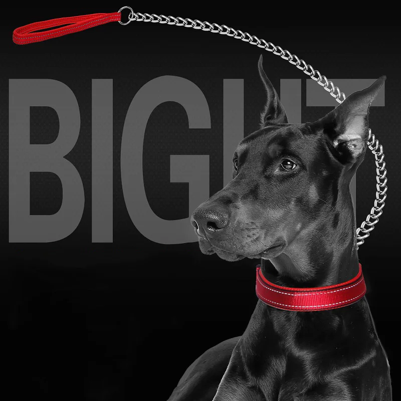 

Stainless steel Dog leash chain soft foam handle metal chain pet lead Reflective Dog leashes Explosion-proof pet traction rope