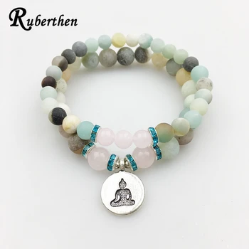 

Ruberthen Matte Amazonite Bracelet Set Buddhist Charm with Pink Stone Bracelet High Quality Jewelry Hot Sale Free Shipping