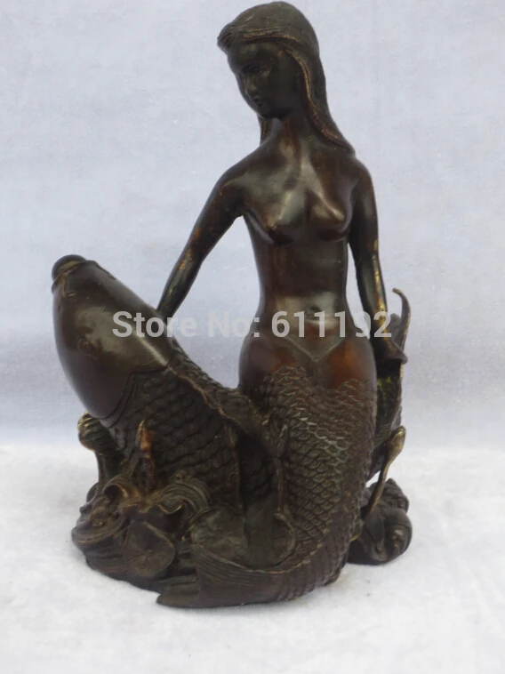 

Antique Home decoration Metal crafts, Hand carved Copper Mermaid sculpture,Fish statue