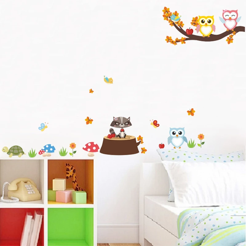 Us 2 5 20 Off Cute Owls Turtle Butterfly Animals Wall Stickers For Kids Room Bedroom Home Decoration Diy Cartoon Mural Art Pvc Wall Decals In Wall