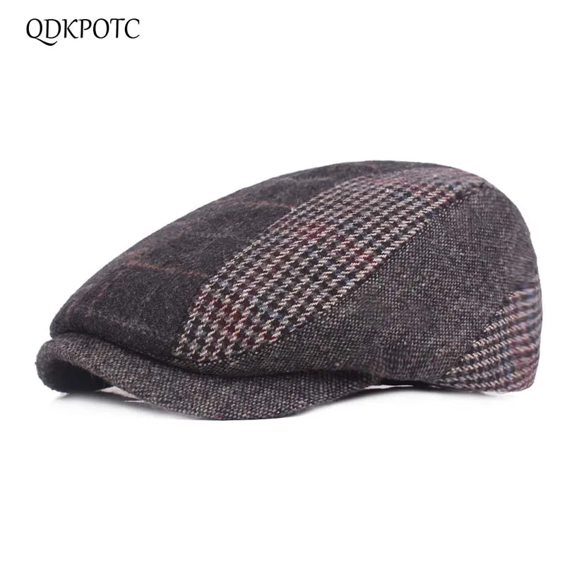 

QDKPOTC 2018 Winter Hat Men's Casual Fashion Patchwork Cotton Berets Outdoor Cap Male Bone Dad's Hat Trucker Caps For Men