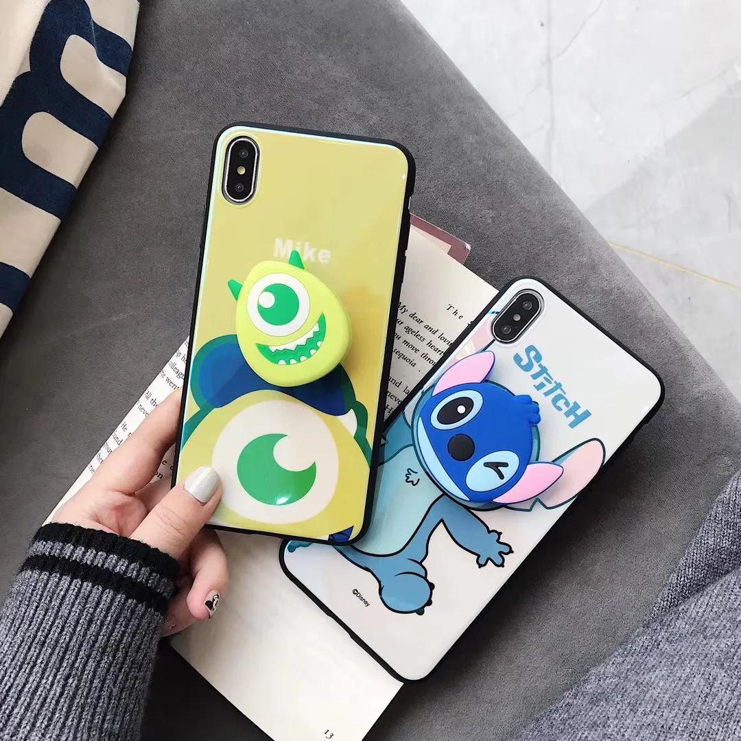 Cute Cartoon Blu-ray Mike Stitch Big eyes Alien Case For iPhone 6 6s 7 8 Plus X XS MAX XR With bracket toy doll Cover Fundas |