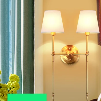 

America sytle 2 arm copper LED Wall Lamp brass with led lamp Fashion bedroom light living room Warm Decorate Light free shipping