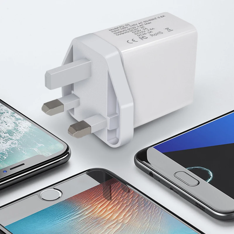 

5V 2.4A USB Charger,USB QC 3.0 30W USB-C Power Adaptor Charger Compatible with Mobile's,iPhone's,iPad's,Android,Tablets,UK PLUG.