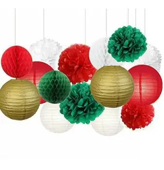 

15pcs Party Decorations Pack of Paper Flower Honeycombs Lanterns for Fiesta Wedding Birthday or Baby Shower Wedding Backdrop