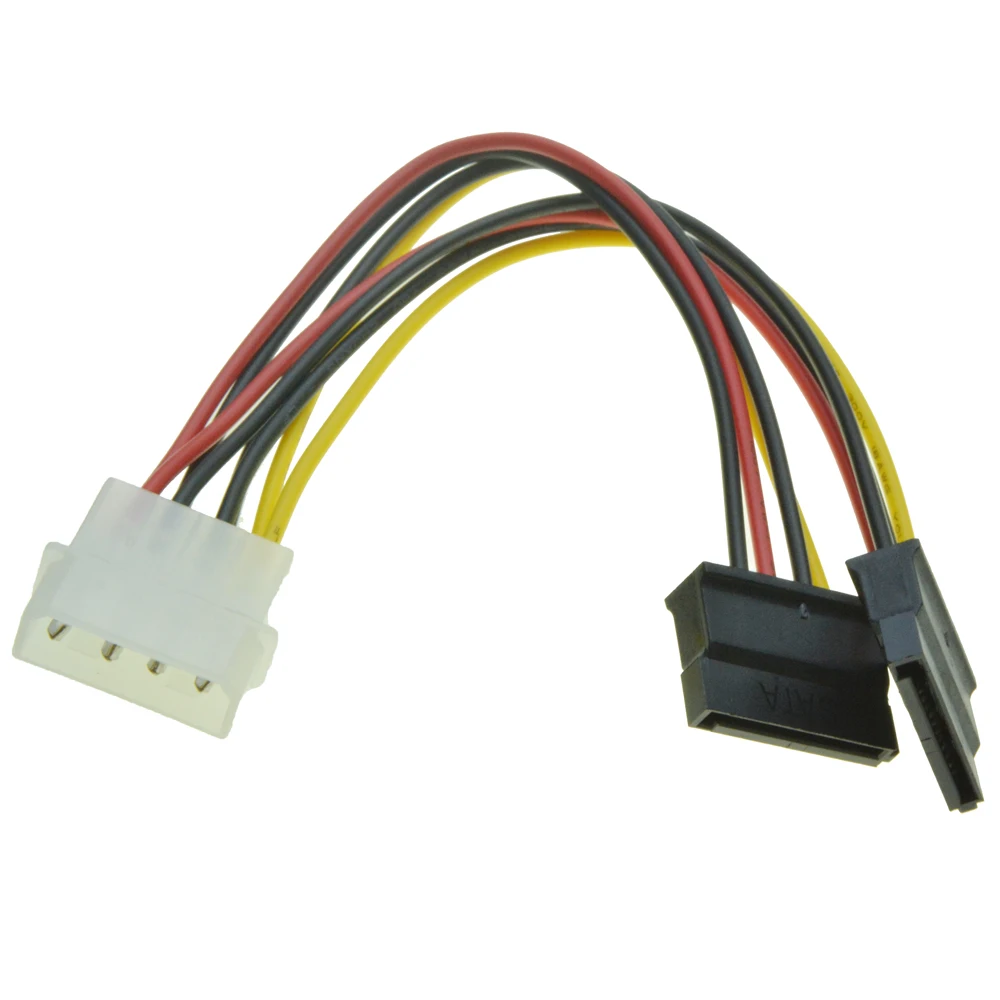 4Pin Molex Male 1 to 2 SATA Female Power Supply Extension Cable IDE Power Port to Dual 15 Pin SATA Y Splitter black dual psu power supply sync adapter add2psu atx 24pin to 4pin sata molex synchronous connector riser cable miner