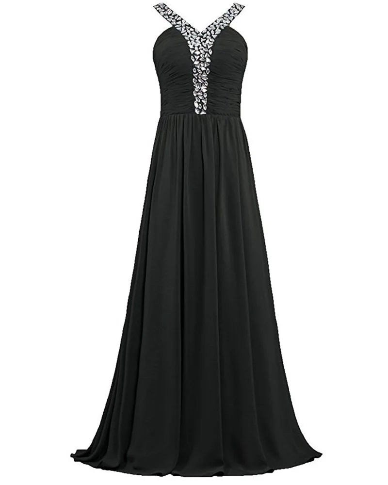 Best Price Holievery Kralen Chiffon Lange Bruidsmeisje Jurken met spaghettibandjes 2019 Lavendel Roze Zwarte Lange Formele Party Dress