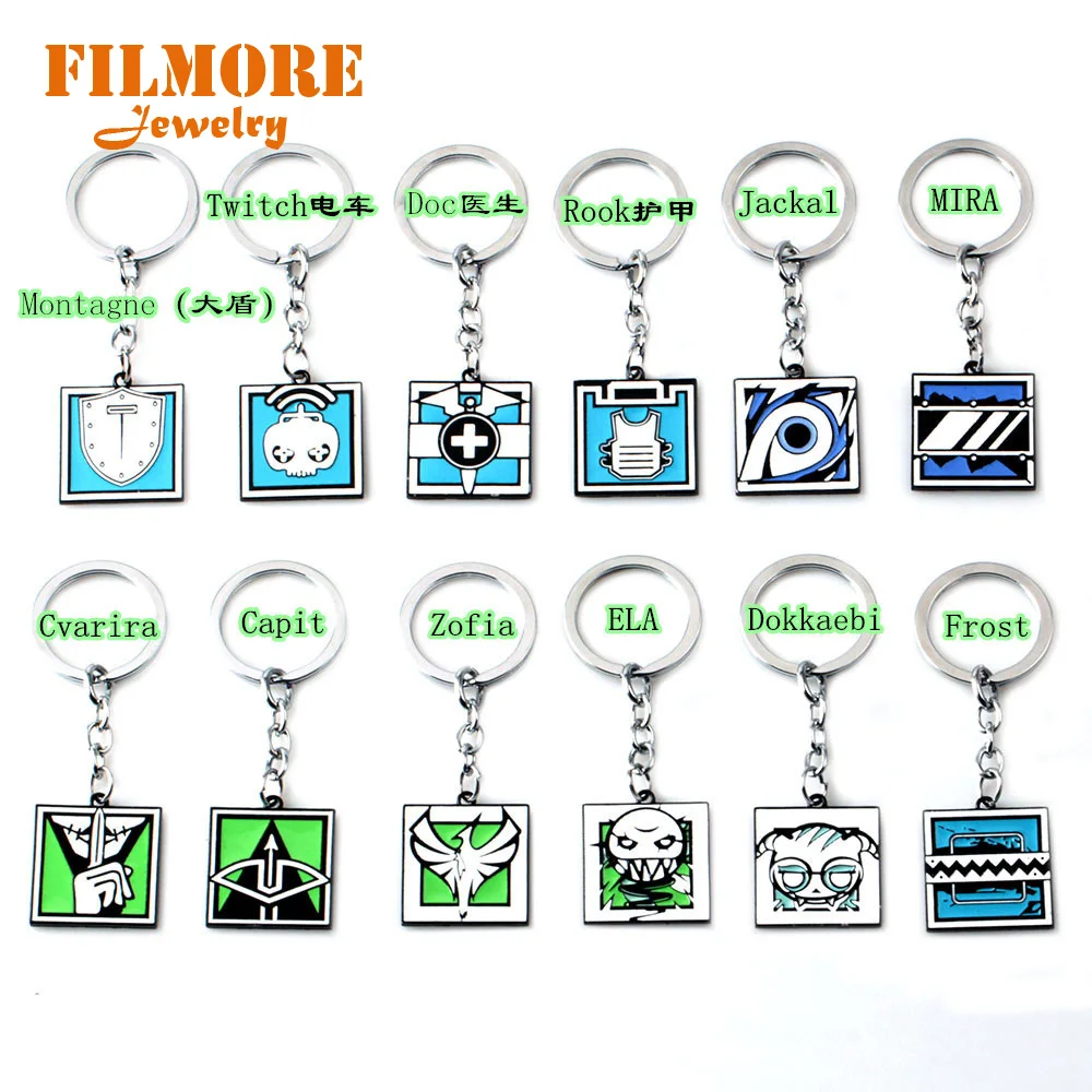 

New 12 Models Game Rainbow Six Siege Keychain Metal Rook Jackal Tom Clancy Pendants & Necklaces Kolye Men Gift Jewelry Collares