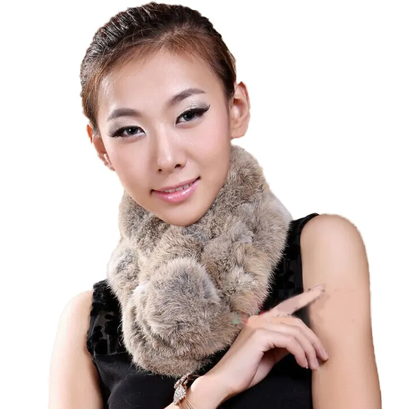 

Rabbit Fur Scarves For Women's Rings Real Natural Fur Fashion Scarf Girls Solid Genuine Fur Russian Winter Scarves Luxury Brand