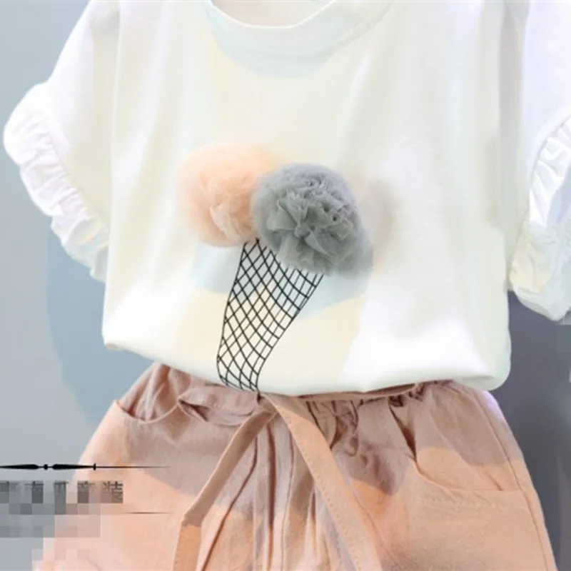 Baby Girl Clothes Summer 2016 Girls Clothing Set Short Sleeve O-Neck White Ice Cream Shirt+Shorts Set Girls Outfits 2 Piece Set