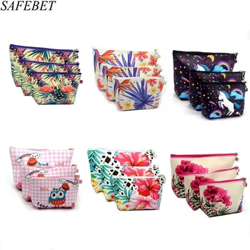 

SAFEBET Brand 3PC 2017 Unicorn Flamingo Women Large Capacity Portable Waterproof Cosmetic Bag Organizer Travel Bag Makeup Bag