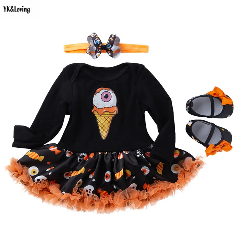 Halloween Baby Clothes Autumn 1PC Dress + 1PC Headband + 1 Pair Shoes
