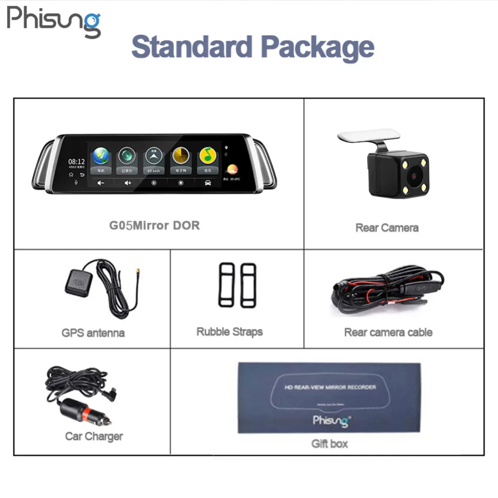 Phisung G900 9,35 "ips Сенсорный экран Двойной объектив автомобиля Зеркало заднего вида камера-видеорегистратор HD 1296 P видео Регистраторы Ночное
