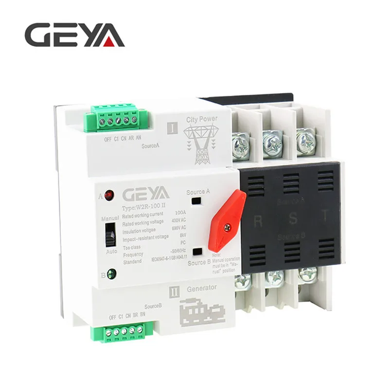 Free Shipping GEYA Din Rail 220V 3P 100A ATSE Dual Power Automatic Transfer Switch 50/60Hz PC Grade Auto or Manual Selection
