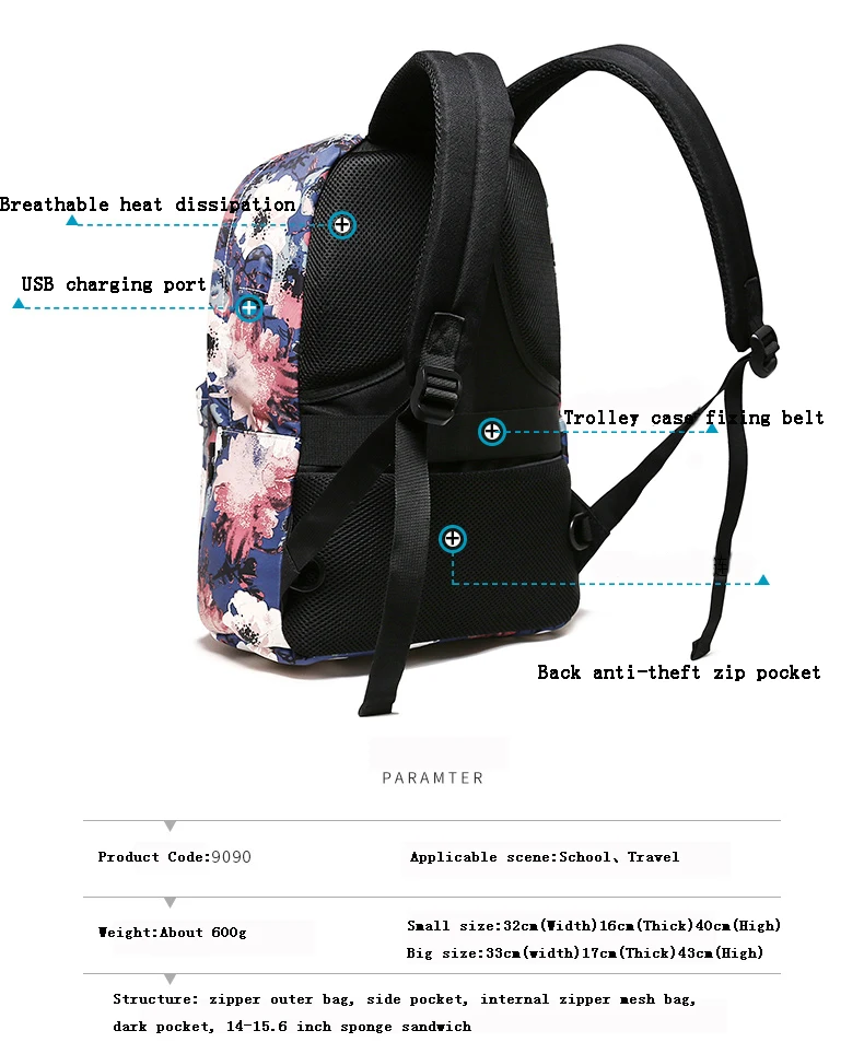2018 для женщин сумка чернила Цветочный Принт дизайн рюкзак, Женские Рюкзаки колледж студентов Модные женские студентов путешествия Mochilas