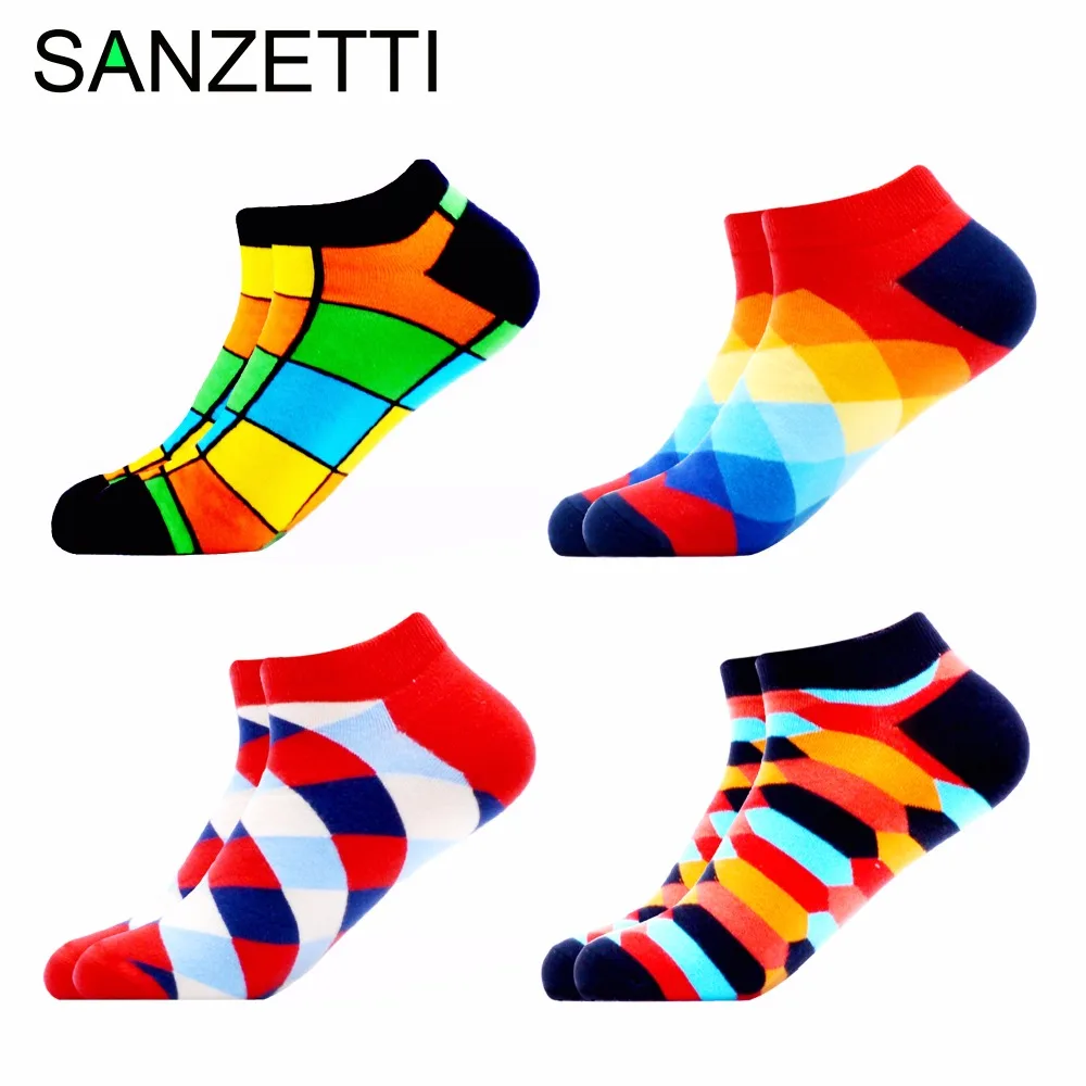 SANZETTI/4 пар/лот мужские носки из чесаного хлопка Летние повседневные с