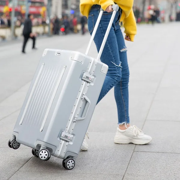 Letrend алюминиевая рама Скалка багаж Спиннер Студенческая дорожная сумка чемодан на колесиках тележка 20 дюймов переноска паролем багажник - Цвет: Серебристый