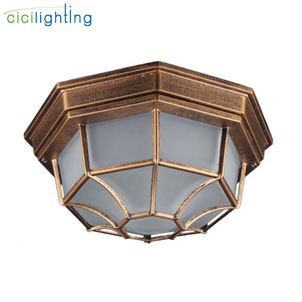 Kopen Rustieke Frosted Glazen Kap outdoor plafond verlichting yard balkon tuin flush plafondlamp Europa Stijl exterieur IP rate armatuur