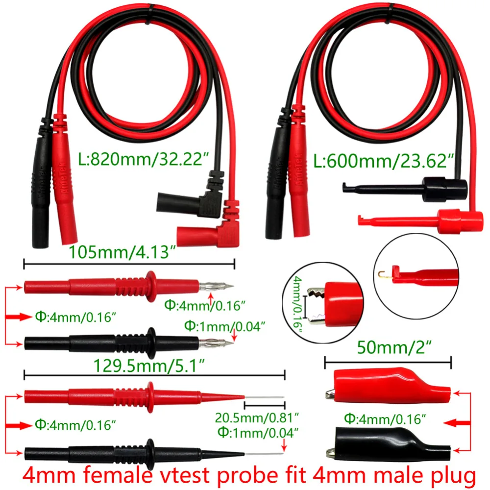 AideTek иглы наконечник тест TL809 провода набор для мультиметр два Крокодил Зажимы со съемным изолятором TLP20157