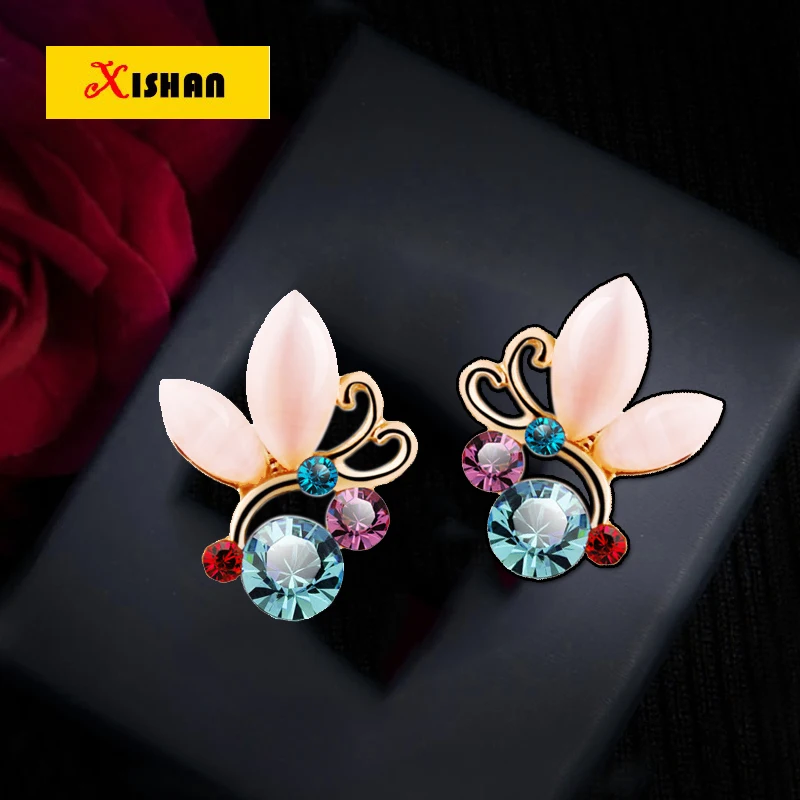 

Multicolour Rhinestone Crystals Opal Butterfly Clip Earrings For Women Female Jewelry No Hole Ear Clips Earring Brincos ear cuff