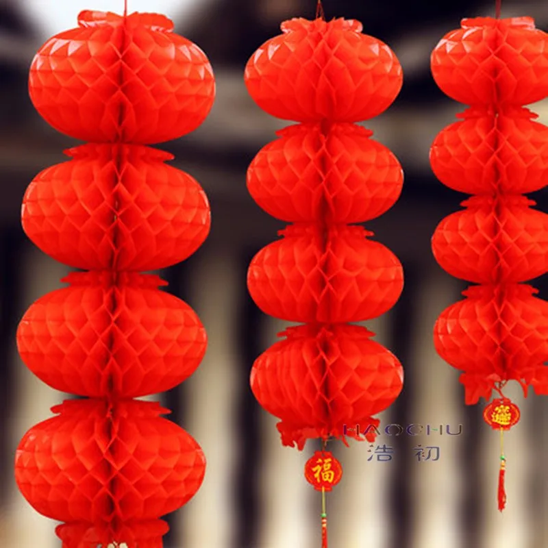 Весенний фестиваль украшения китайский Стиль 4 Фонари в Горячая линия красный Бумага строка ткани Honeycomb ремесленных партии Домашний Декор