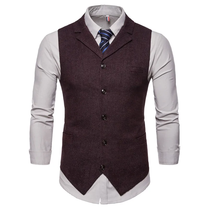 Riinr Wedding Dress High-quality Goods Cotton Men's Fashion Design Suit Vest Grey Black High-end Men's Business Casual Suit Vest - Цвет: Jujube red