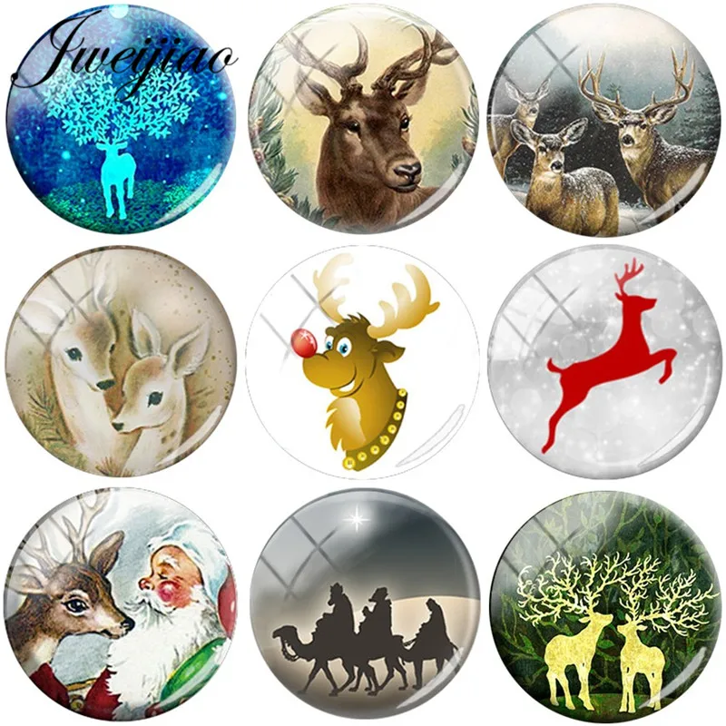 

JWEIJIAO Christmas Elk Deer Camel Art Picture DIY Glass Cabochon Dome For Custom Bracelets Necklace Earrings Christmas gift