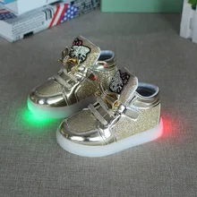 2017 The New summer selling children’s gold glitter KT LED light children shoes with light kids boot children boys shoes childre