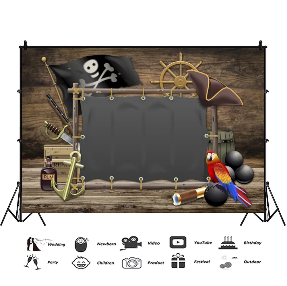 Laeacco Pirate Ship Themed Birthday Party Decor Planks Baby Child Photo Backgrounds Photography Backdrops Photocall Photo Studio