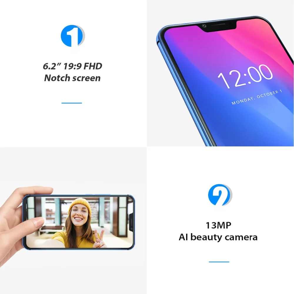 Vernee M8 Pro 6.2''notch Screen Smartphone 6GB 64GB Android 8.1 Octa core Cellphone 4100mAh AI Dual camera Fast charging phone