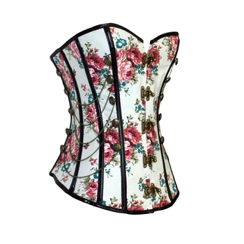 

Floral Gothic Women Corset With Chains Slimming Waist Trainer Flower Print Overbust Shapewear Corselet Bustier Lady Shapers
