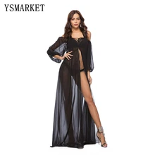 Sexy plage longue robe 2018 femmes été Vintage Hippie haute fourchette hors épaule plage couvrir robes F097(China)