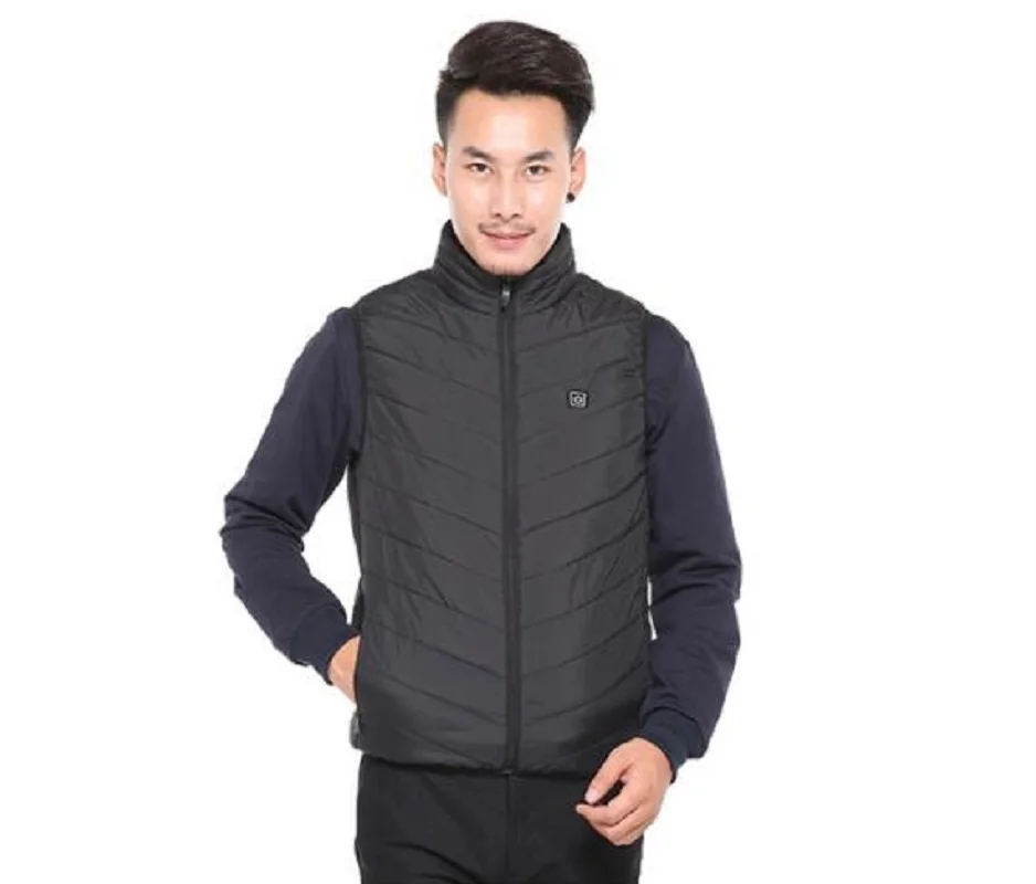 Mens Heated USB Sleeveless Jacket Vest Full Zipper Outdoor Heated Coats Temperature Control Safety Clothing